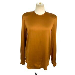 Louis Feraud Vintage 100% Silk Long Sleeve Ochre Brown Blouse Size 6